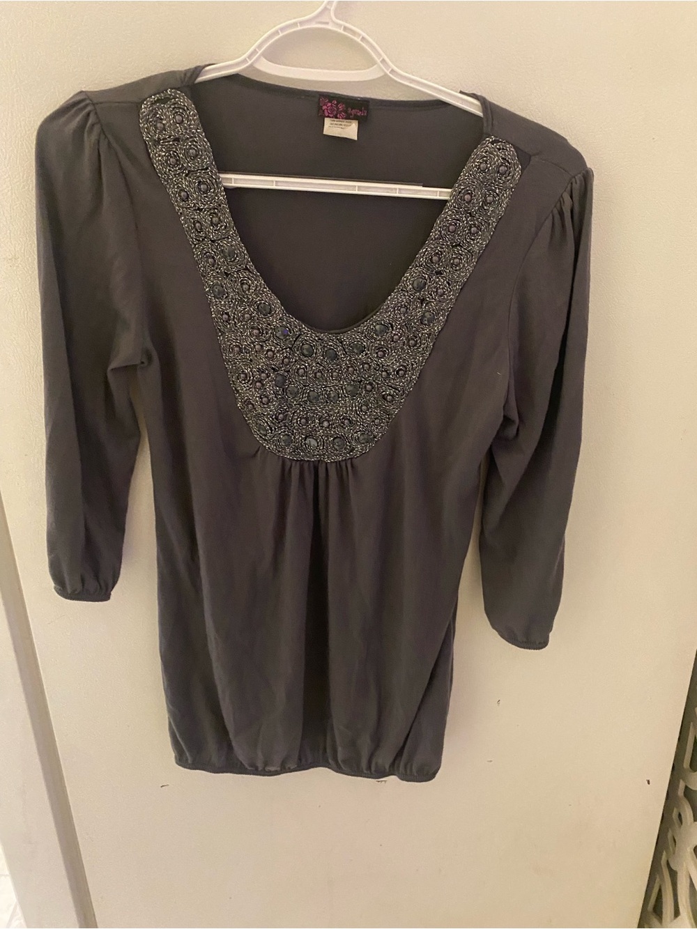 Y2K Agenda Gray Embellished Scoop-Neck Tunic Top